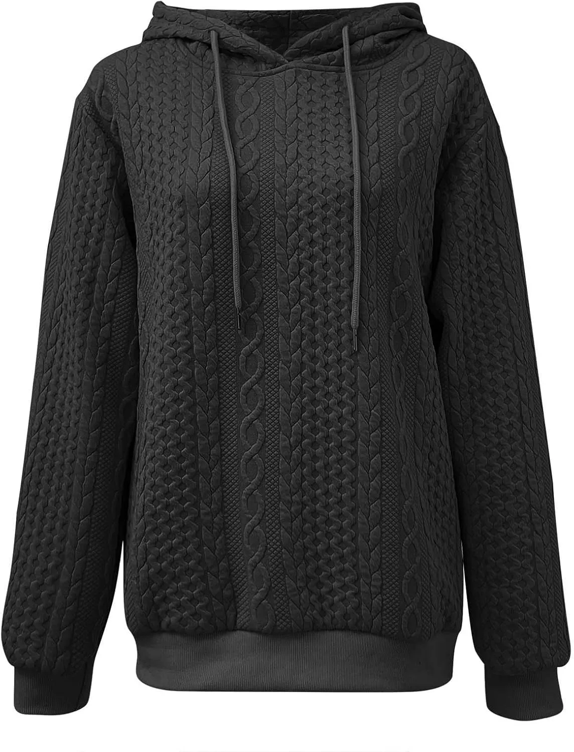 PETYCZEN Fall Sweatshirts for Women Casual Long Sleeve Lightweight Cable Knit Oversized Hoodie Drawstring Pullover Tops