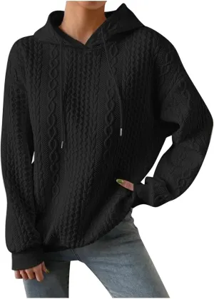 PETYCZEN Fall Sweatshirts for Women Casual Long Sleeve Lightweight Cable Knit Oversized Hoodie Drawstring Pullover Tops
