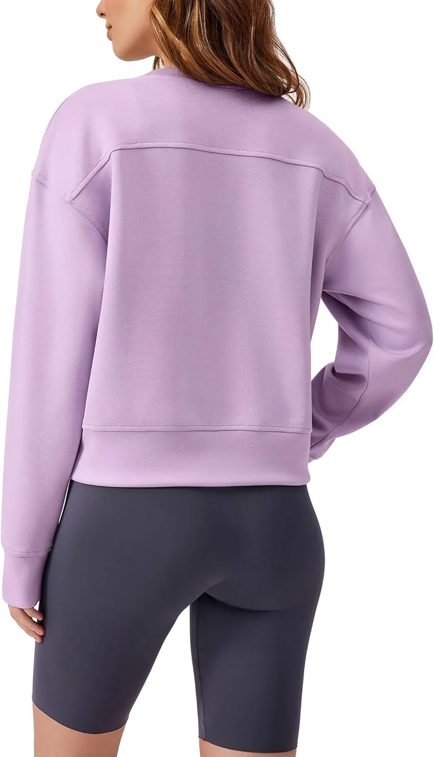 PINSPARK Crewneck Cropped Sweatshirt for Women Soft Long Sleeve Crop Tops Oversized Lightweight Basic Sweaters Fall 2025