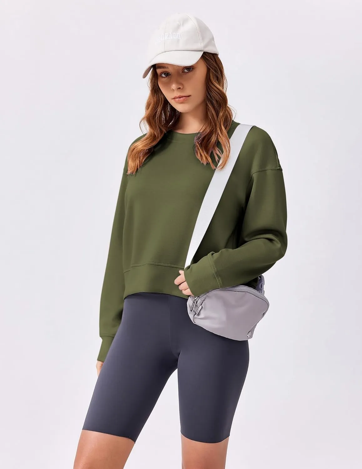PINSPARK Crewneck Cropped Sweatshirt for Women Soft Long Sleeve Crop Tops Oversized Lightweight Basic Sweaters Fall 2025