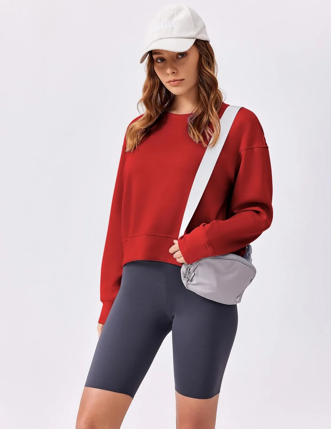 PINSPARK Crewneck Cropped Sweatshirt for Women Soft Long Sleeve Crop Tops Oversized Lightweight Basic Sweaters Fall 2025