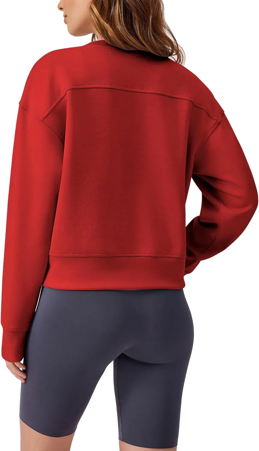 PINSPARK Crewneck Cropped Sweatshirt for Women Soft Long Sleeve Crop Tops Oversized Lightweight Basic Sweaters Fall 2025