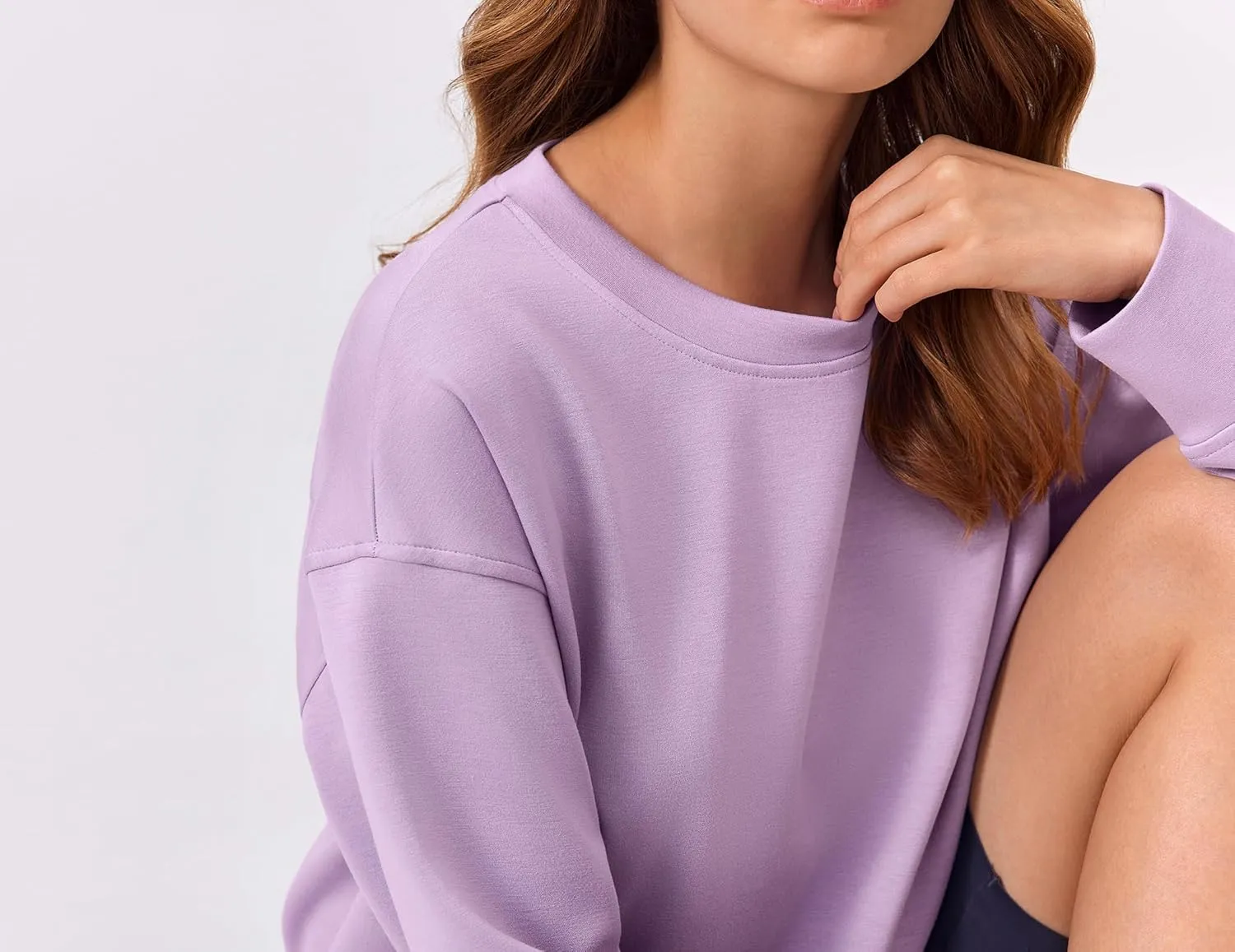 PINSPARK Crewneck Cropped Sweatshirt for Women Soft Long Sleeve Crop Tops Oversized Lightweight Basic Sweaters Fall 2025