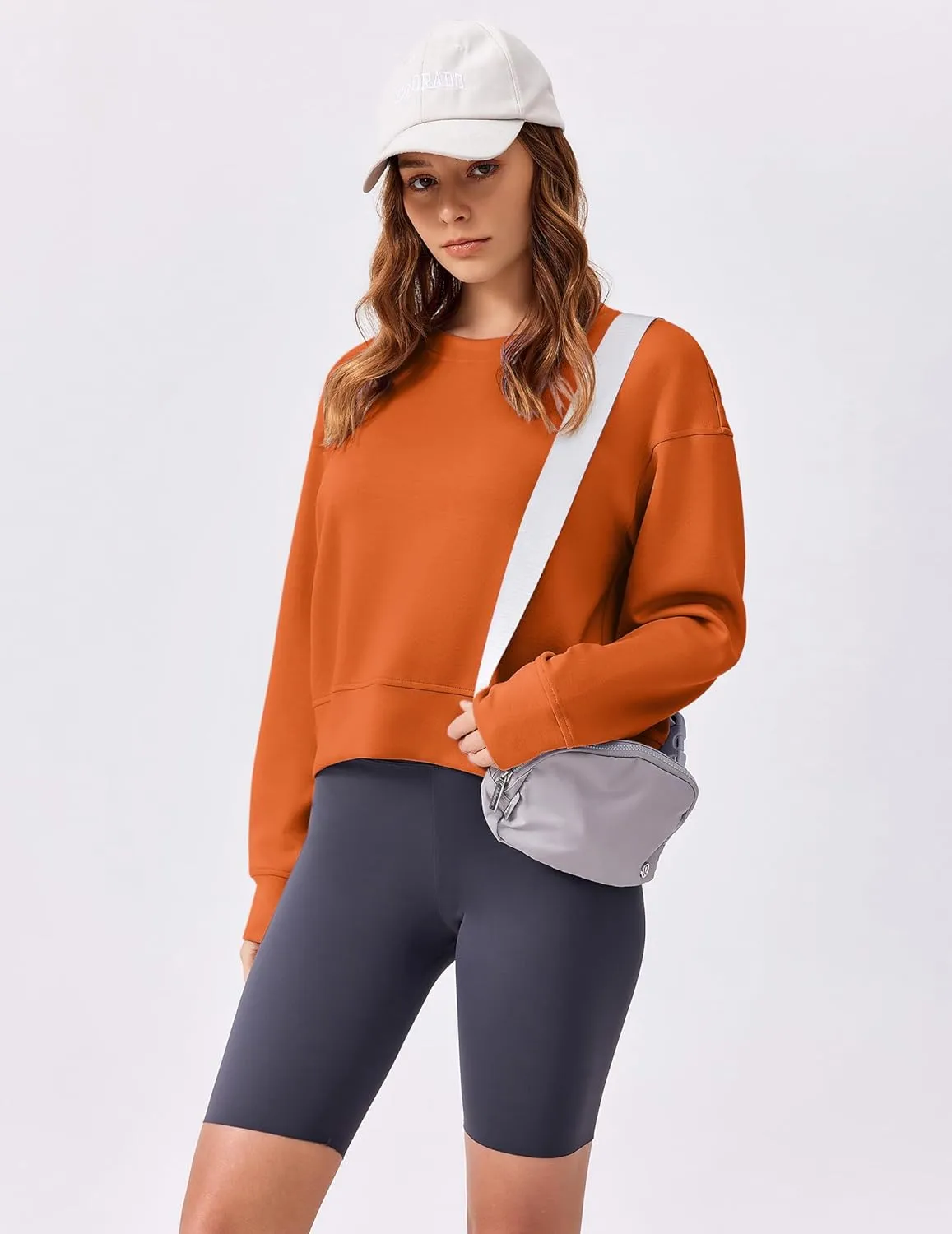 PINSPARK Crewneck Cropped Sweatshirt for Women Soft Long Sleeve Crop Tops Oversized Lightweight Basic Sweaters Fall 2025