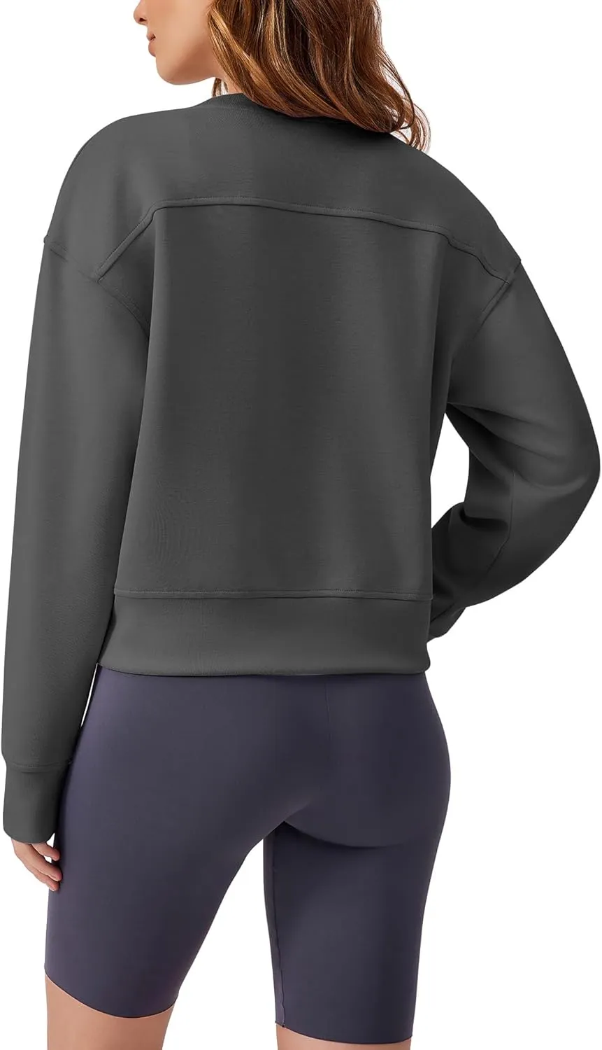 PINSPARK Crewneck Cropped Sweatshirt for Women Soft Long Sleeve Crop Tops Oversized Lightweight Basic Sweaters Fall 2025