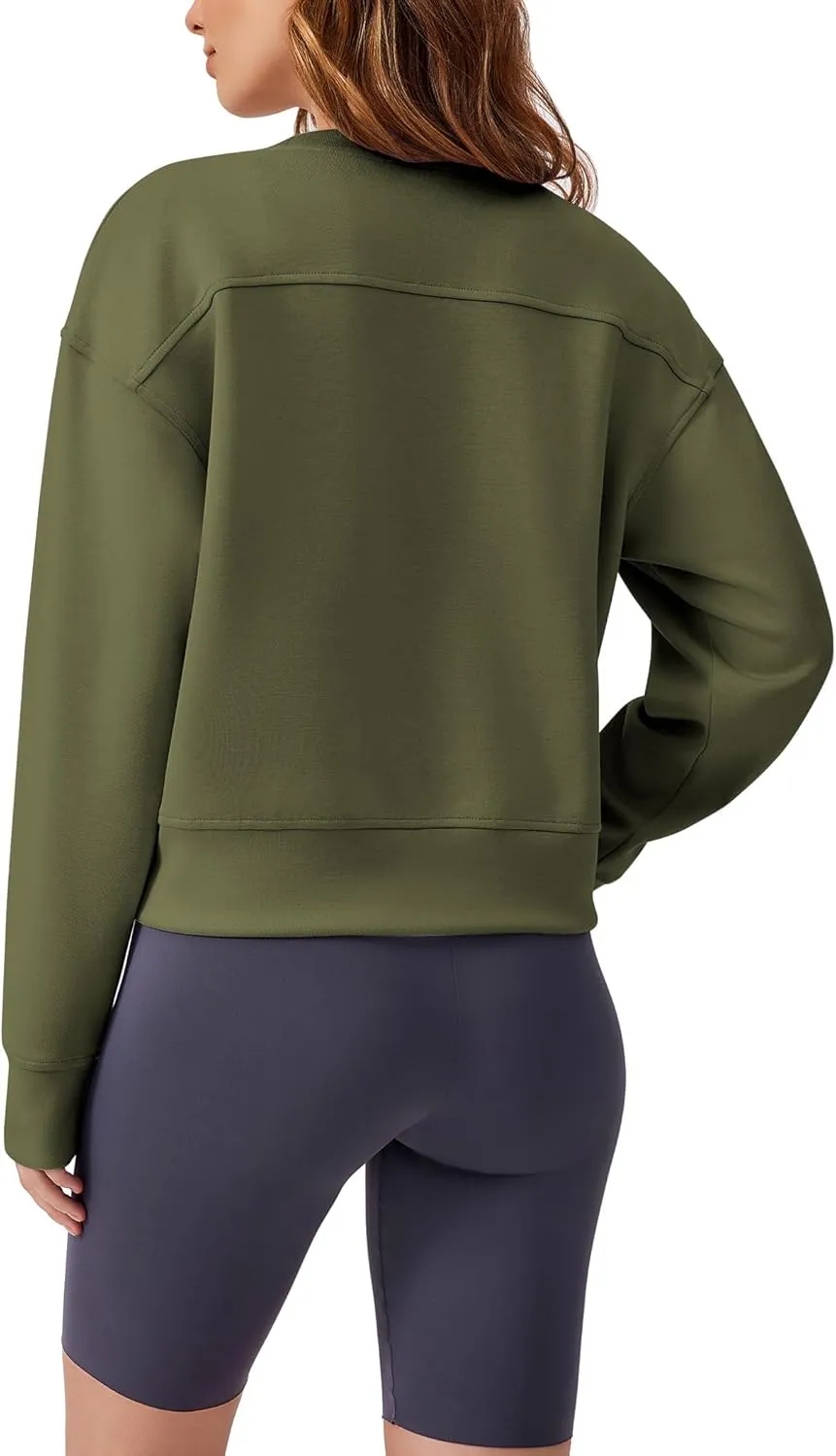 PINSPARK Crewneck Cropped Sweatshirt for Women Soft Long Sleeve Crop Tops Oversized Lightweight Basic Sweaters Fall 2025