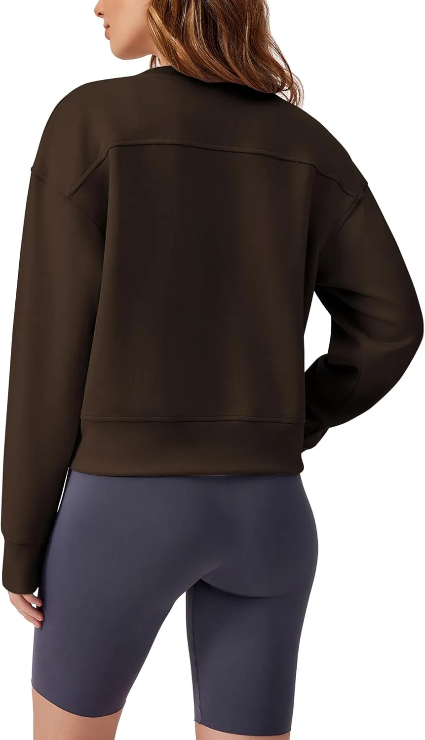 PINSPARK Crewneck Cropped Sweatshirt for Women Soft Long Sleeve Crop Tops Oversized Lightweight Basic Sweaters Fall 2025