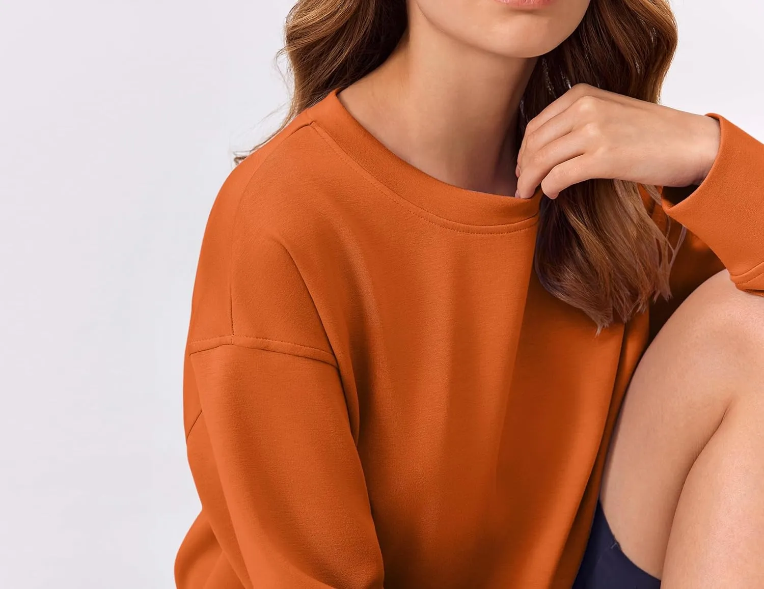 PINSPARK Crewneck Cropped Sweatshirt for Women Soft Long Sleeve Crop Tops Oversized Lightweight Basic Sweaters Fall 2025