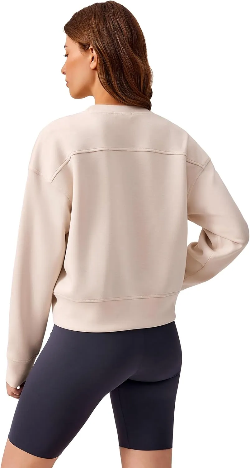 PINSPARK Crewneck Cropped Sweatshirt for Women Soft Long Sleeve Crop Tops Oversized Lightweight Basic Sweaters Fall 2025