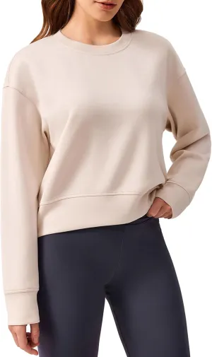 PINSPARK Crewneck Cropped Sweatshirt for Women Soft Long Sleeve Crop Tops Oversized Lightweight Basic Sweaters Fall 2025