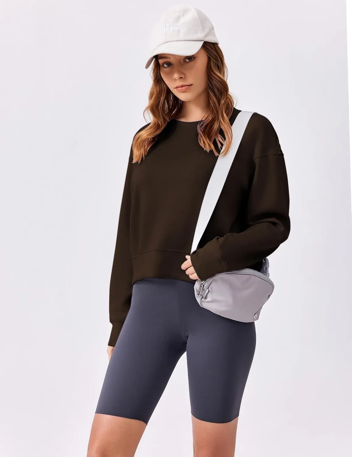 PINSPARK Crewneck Cropped Sweatshirt for Women Soft Long Sleeve Crop Tops Oversized Lightweight Basic Sweaters Fall 2025