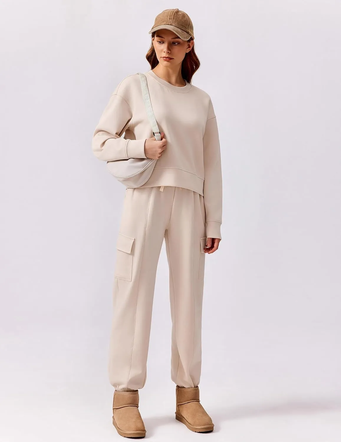 PINSPARK Crewneck Cropped Sweatshirt for Women Soft Long Sleeve Crop Tops Oversized Lightweight Basic Sweaters Fall 2025