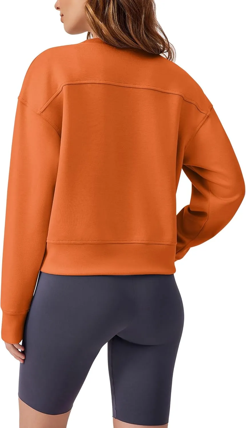 PINSPARK Crewneck Cropped Sweatshirt for Women Soft Long Sleeve Crop Tops Oversized Lightweight Basic Sweaters Fall 2025