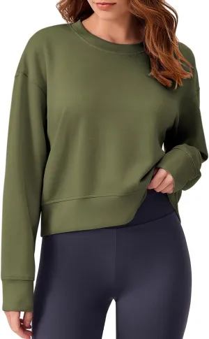PINSPARK Crewneck Cropped Sweatshirt for Women Soft Long Sleeve Crop Tops Oversized Lightweight Basic Sweaters Fall 2025
