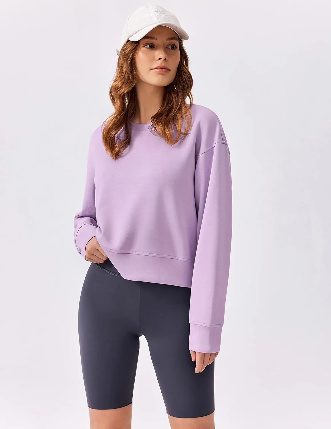 PINSPARK Crewneck Cropped Sweatshirt for Women Soft Long Sleeve Crop Tops Oversized Lightweight Basic Sweaters Fall 2025