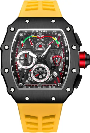 PINTIME Fashion Mens Watch Hallow Punk Chronograph Sports Wristwatch Luxury Designer Mens Watch