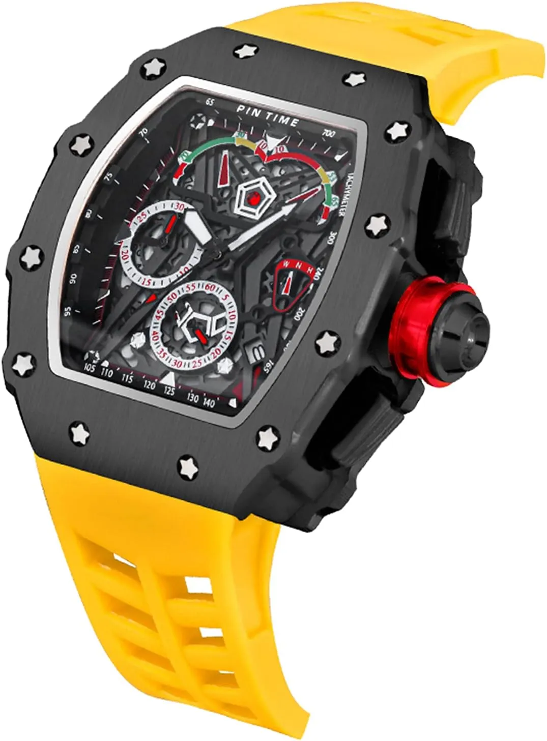 PINTIME Fashion Mens Watch Hallow Punk Chronograph Sports Wristwatch Luxury Designer Mens Watch