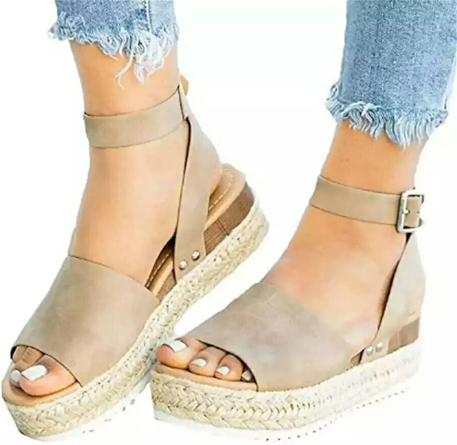 Platform Sandals for Women Buckle Ankle Strap Open Toe Espadrilles Wedge Casual Sandal Womens Platform Sandals Women Summer Beach Sandal