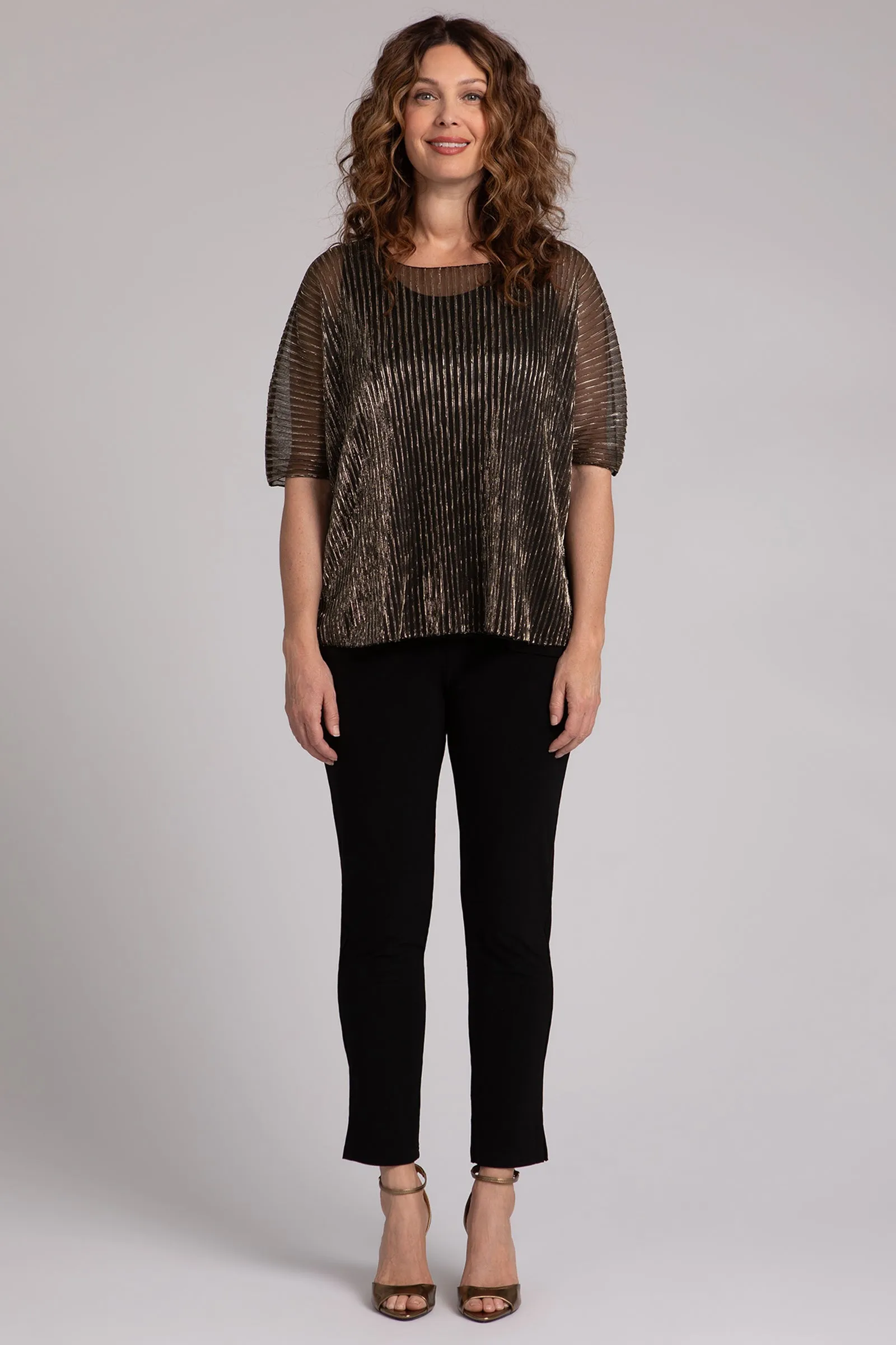 Pleated Mesh Nu Clip Top | Black/Gold