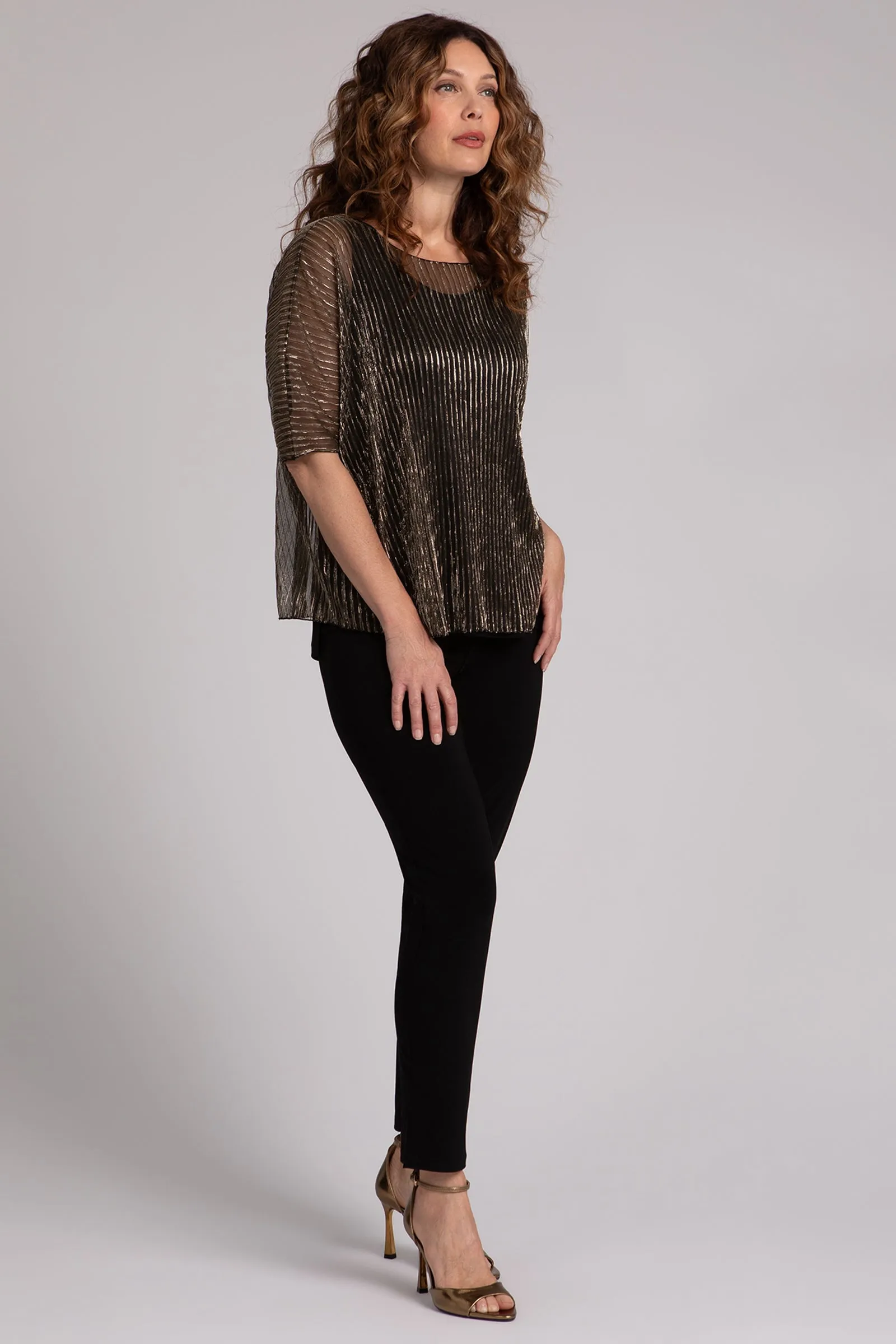 Pleated Mesh Nu Clip Top | Black/Gold