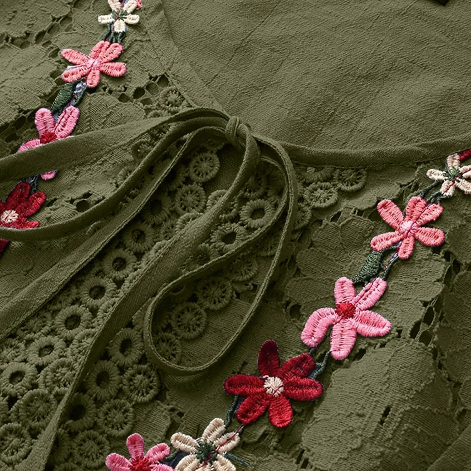 Plus Size Cotton Linen Tops Women Floral Decor Lace Shirts Cute Boho Tunic Tops Half Sleeve Tees Holiday Pullovers