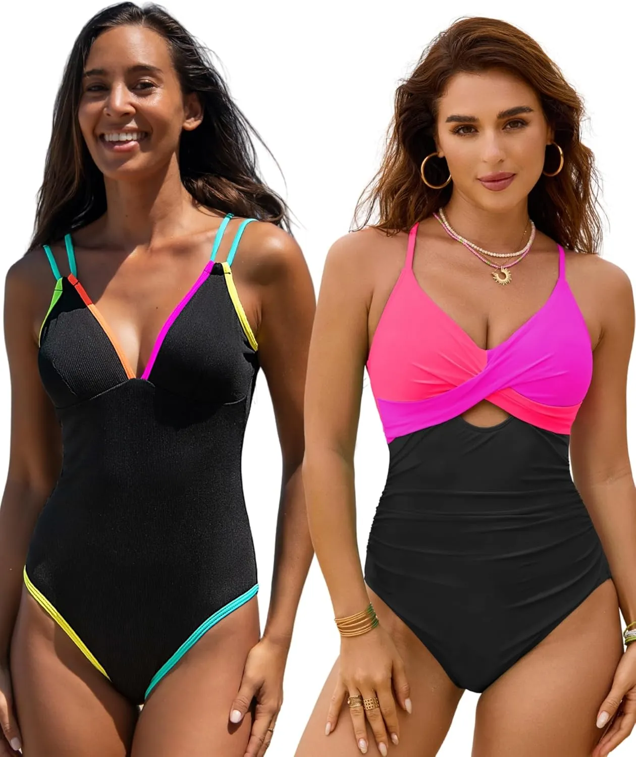 popvil Women's Tummy Control Swimsuits One Piece Color Block