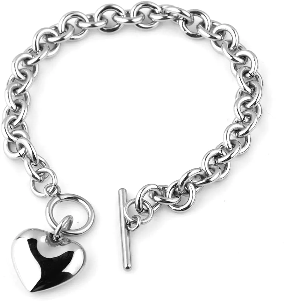 Puffs Heart Choker Necklace Bracelet Set for Women Gold/Silver Heart Pendant Necklace Bracelet Punky Pledge Necklace Bracelet Set Dainty Chunky Link Chain Choker Necklaces for Women