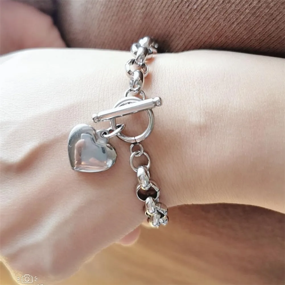 Puffs Heart Choker Necklace Bracelet Set for Women Gold/Silver Heart Pendant Necklace Bracelet Punky Pledge Necklace Bracelet Set Dainty Chunky Link Chain Choker Necklaces for Women