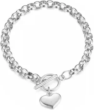 Puffs Heart Choker Necklace Bracelet Set for Women Gold/Silver Heart Pendant Necklace Bracelet Punky Pledge Necklace Bracelet Set Dainty Chunky Link Chain Choker Necklaces for Women