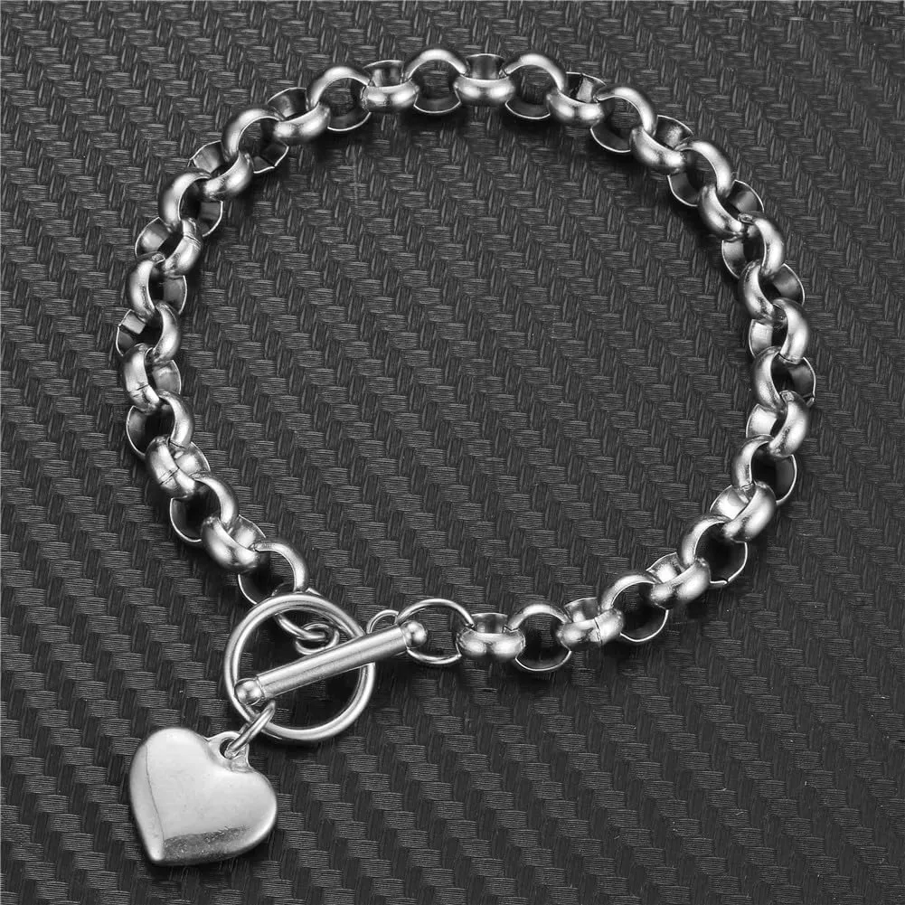 Puffs Heart Choker Necklace Bracelet Set for Women Gold/Silver Heart Pendant Necklace Bracelet Punky Pledge Necklace Bracelet Set Dainty Chunky Link Chain Choker Necklaces for Women