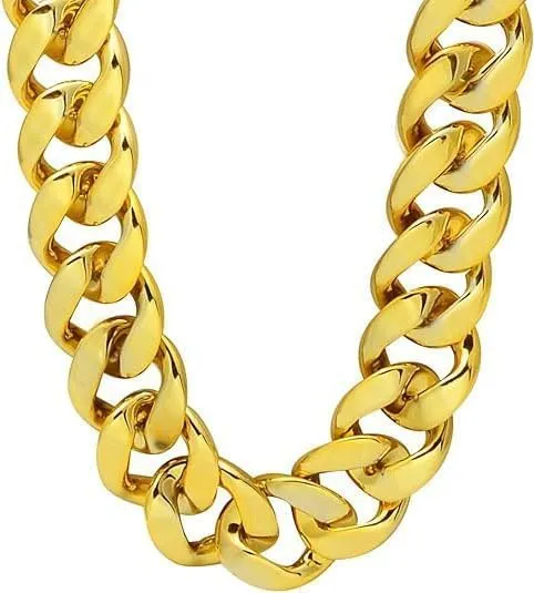 Q&D&S Plastic Chunky Fake Gold Necklace for Men 80s 90s Rapper Gold Chain Punk Hip Hop Necklace for Women Costume Jewelry Accessory,19-35inch