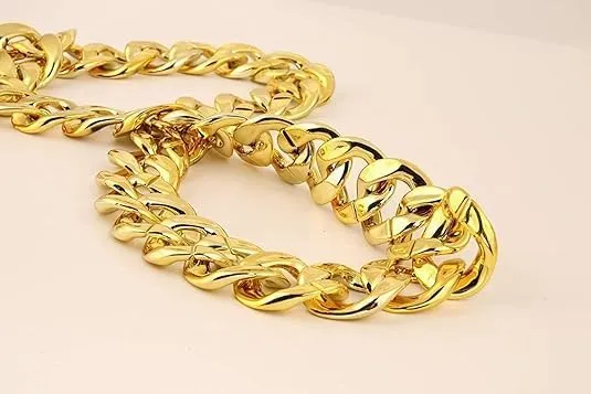 Q&D&S Plastic Chunky Fake Gold Necklace for Men 80s 90s Rapper Gold Chain Punk Hip Hop Necklace for Women Costume Jewelry Accessory,19-35inch