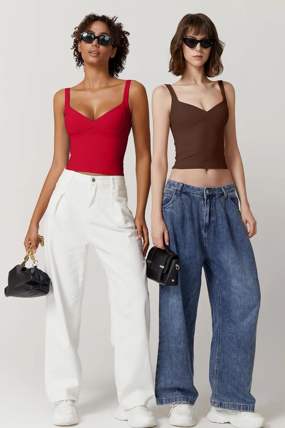 QINSEN Women's V Neck Tank Tops Double Lined Adjustable Strap Camisole Shirt