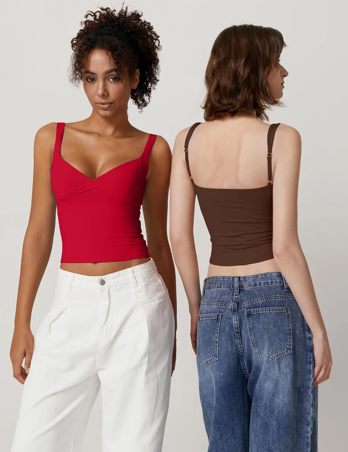 QINSEN Women's V Neck Tank Tops Double Lined Adjustable Strap Camisole Shirt