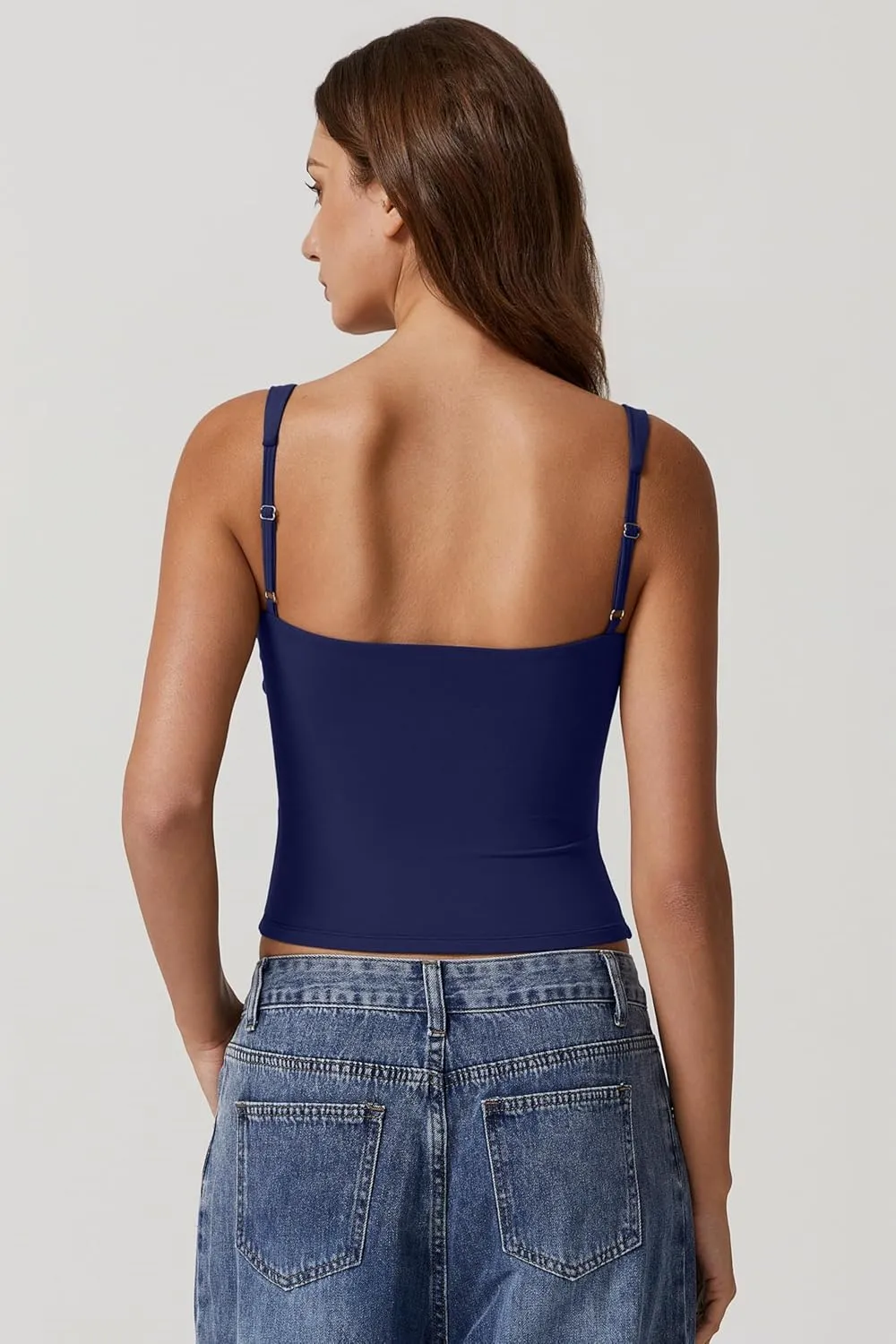 QINSEN Women's V Neck Tank Tops Double Lined Adjustable Strap Camisole Shirt