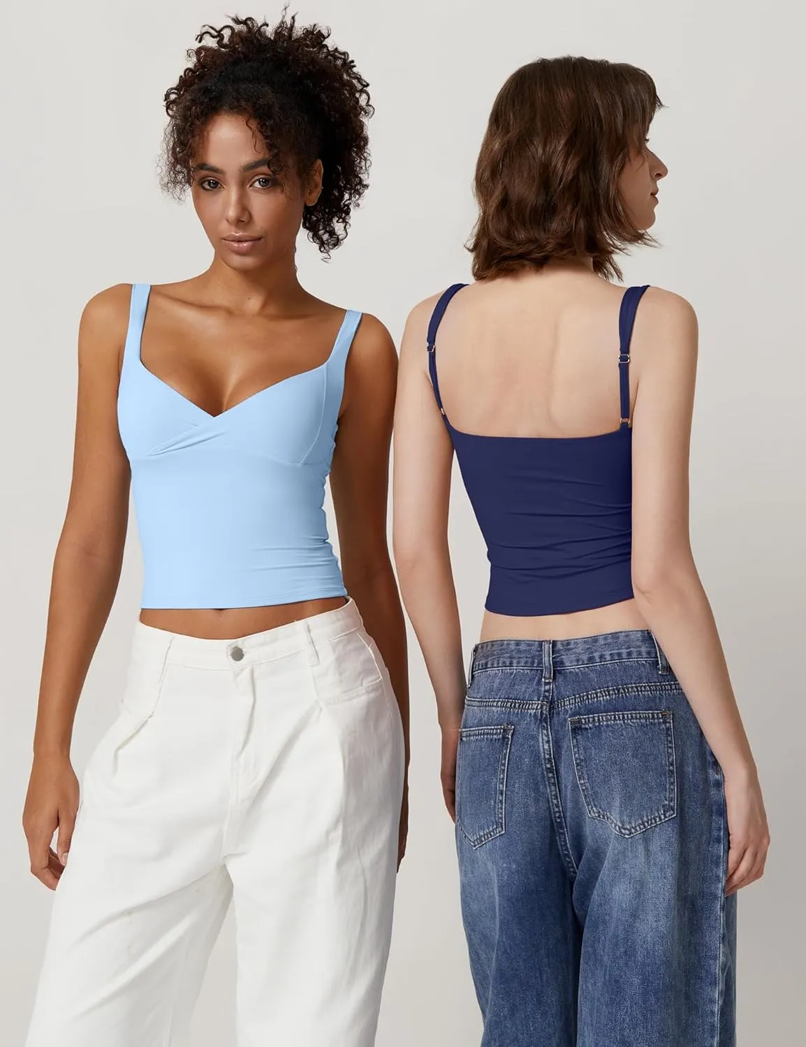 QINSEN Women's V Neck Tank Tops Double Lined Adjustable Strap Camisole Shirt