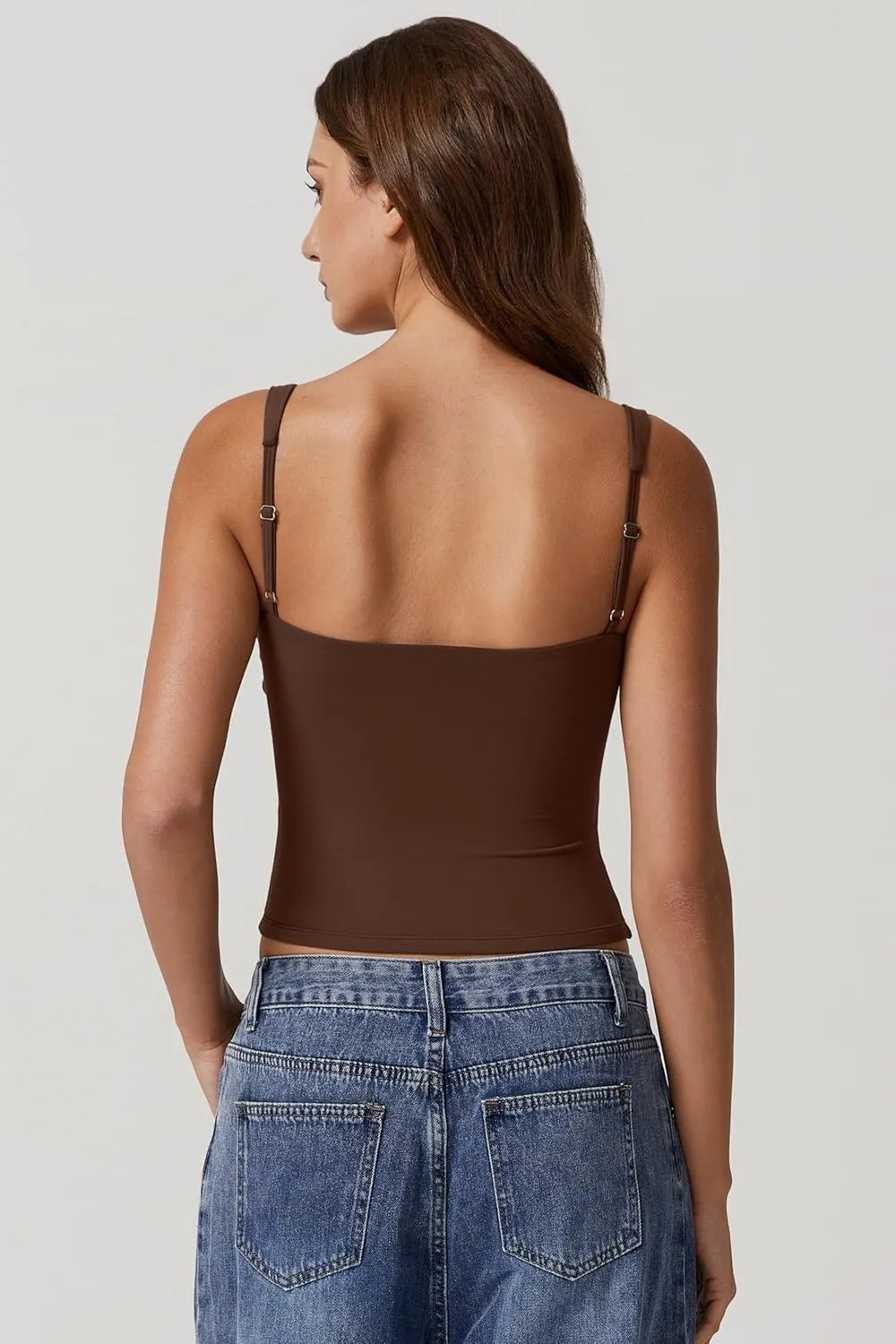 QINSEN Women's V Neck Tank Tops Double Lined Adjustable Strap Camisole Shirt