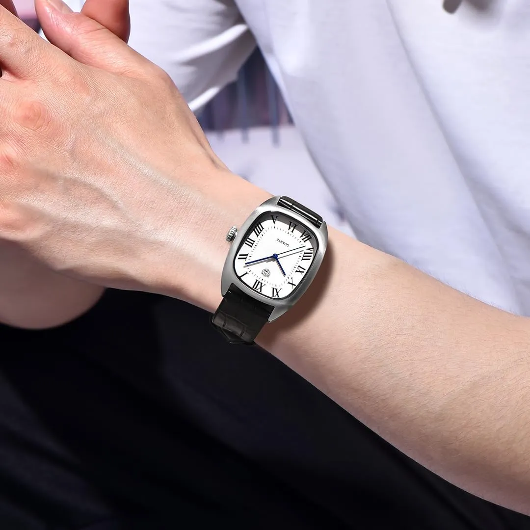 Quartz Men's Watches Stainless Steel Waterproof Dress Analog Wrist Watch for Men, Casual Business Sports Gift Wristwatch Leather Strap