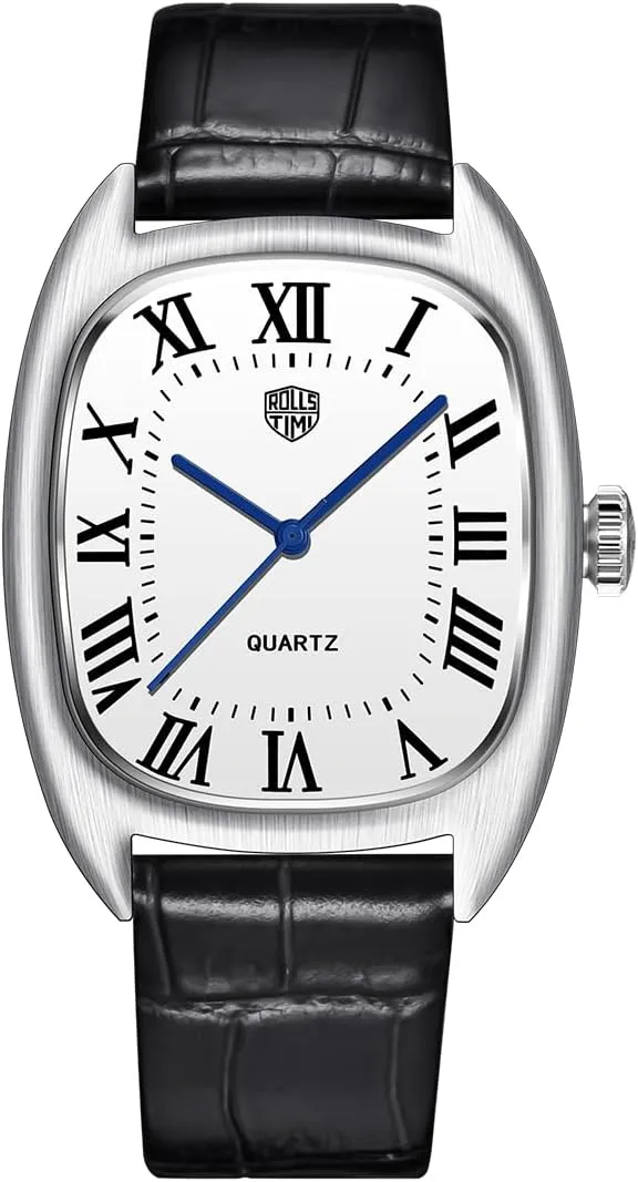 Quartz Men's Watches Stainless Steel Waterproof Dress Analog Wrist Watch for Men, Casual Business Sports Gift Wristwatch Leather Strap
