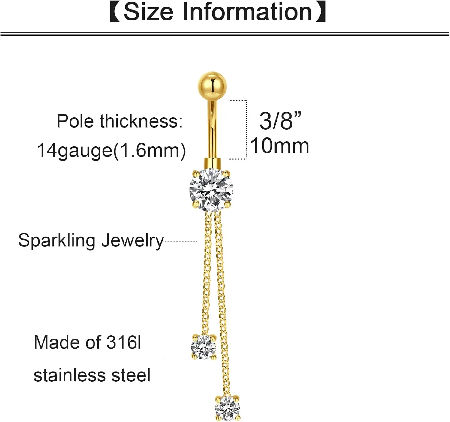 QWALIT Belly Button Rings 14G Surgical Steel Belly Rings CZ Opal Navel Piercing Jewelry for Women Girls 3/8" 10mm Silver Rose Gold