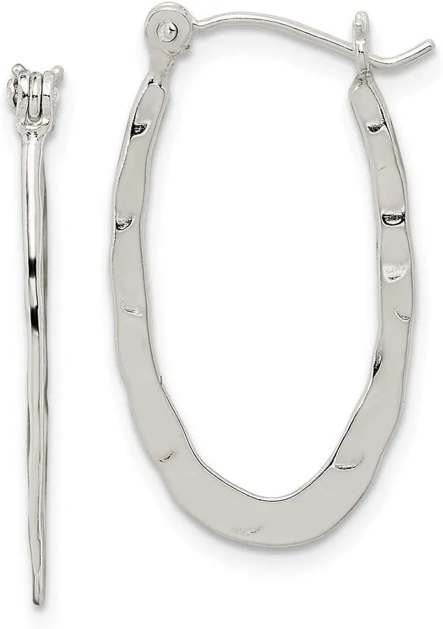 Real 925 Sterling Silver Hammered and Hoop Earrings - 11mm x 2mm