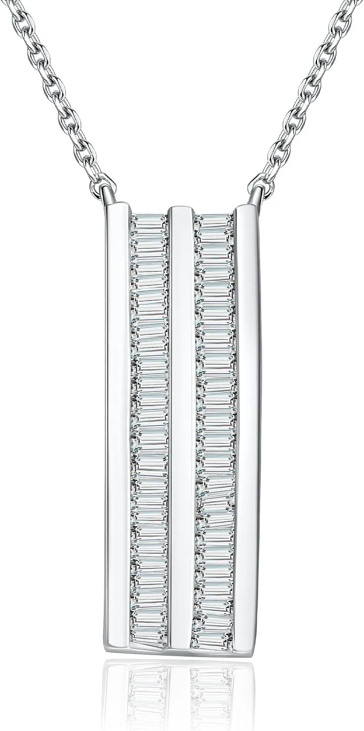 Real Moissanite/Diamond Necklace for Women with Sterling Silver Chain, Luxury Sparkling Bar/Cross/Coin/Eiffel Tower/Heart/Owl/Paperclip Pendant Necklaces