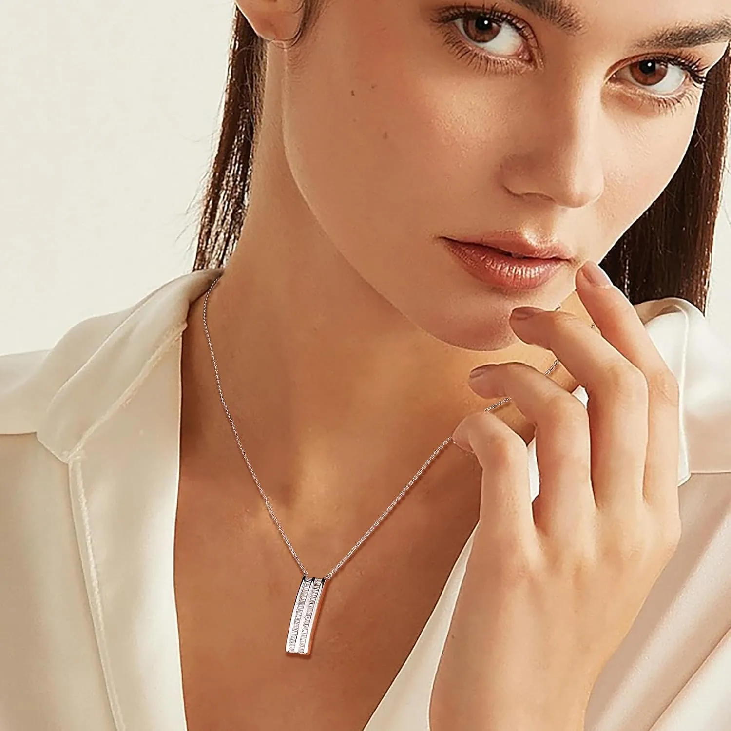 Real Moissanite/Diamond Necklace for Women with Sterling Silver Chain, Luxury Sparkling Bar/Cross/Coin/Eiffel Tower/Heart/Owl/Paperclip Pendant Necklaces