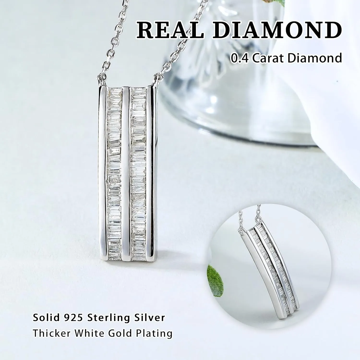 Real Moissanite/Diamond Necklace for Women with Sterling Silver Chain, Luxury Sparkling Bar/Cross/Coin/Eiffel Tower/Heart/Owl/Paperclip Pendant Necklaces
