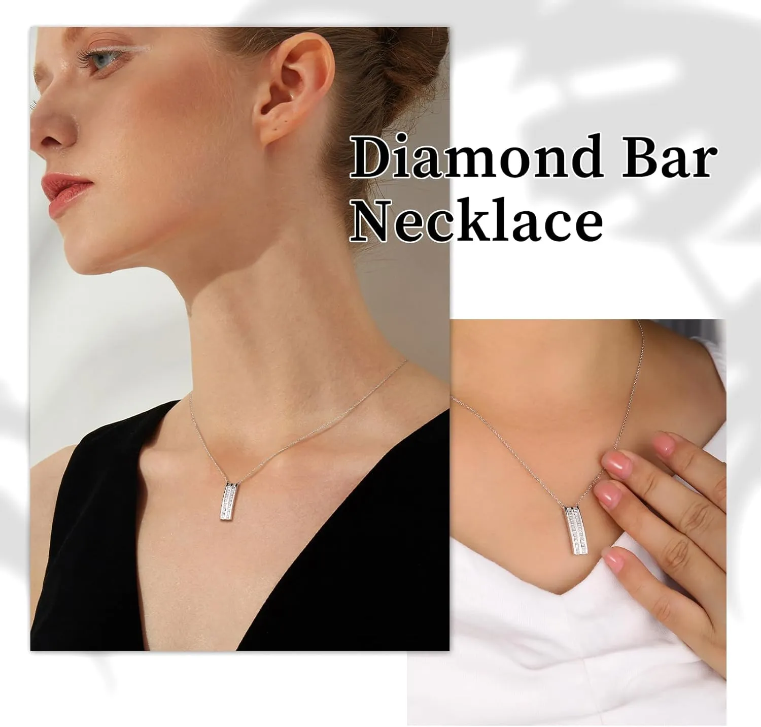 Real Moissanite/Diamond Necklace for Women with Sterling Silver Chain, Luxury Sparkling Bar/Cross/Coin/Eiffel Tower/Heart/Owl/Paperclip Pendant Necklaces
