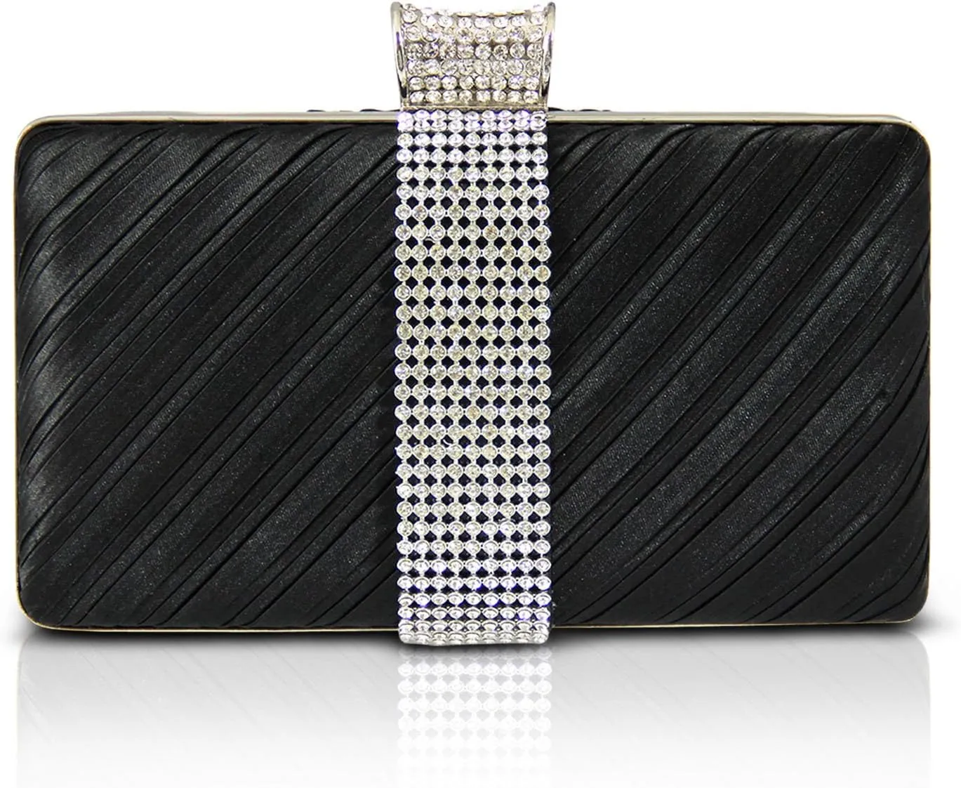 Rhinestone Clasp Hard Case Evening Clutch/Party Bag/Wedding Purse (Black)