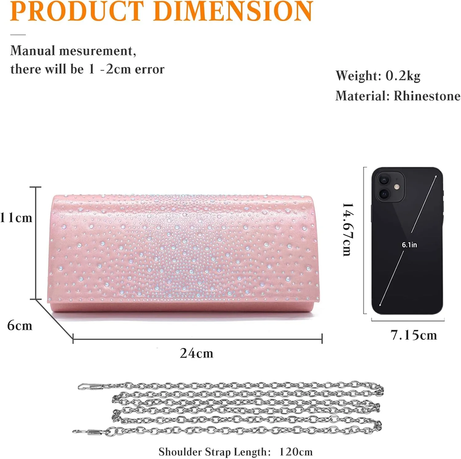Rhinestone Evening Bag for Women Sparkling Crystal Handbag Envelope Flap Clutch Bridal Wedding Purse