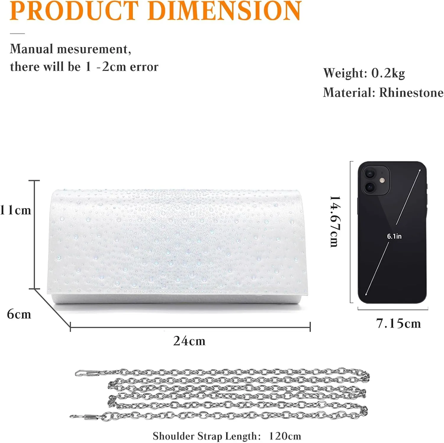 Rhinestone Evening Bag for Women Sparkling Crystal Handbag Envelope Flap Clutch Bridal Wedding Purse