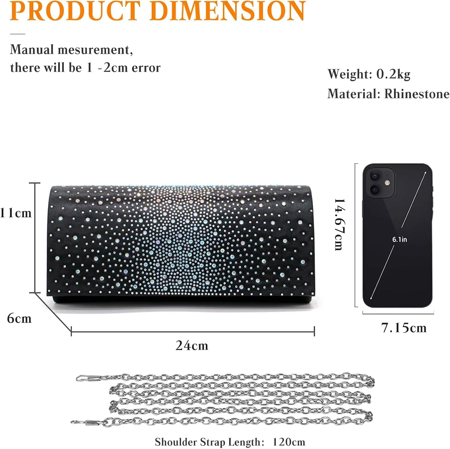 Rhinestone Evening Bag for Women Sparkling Crystal Handbag Envelope Flap Clutch Bridal Wedding Purse