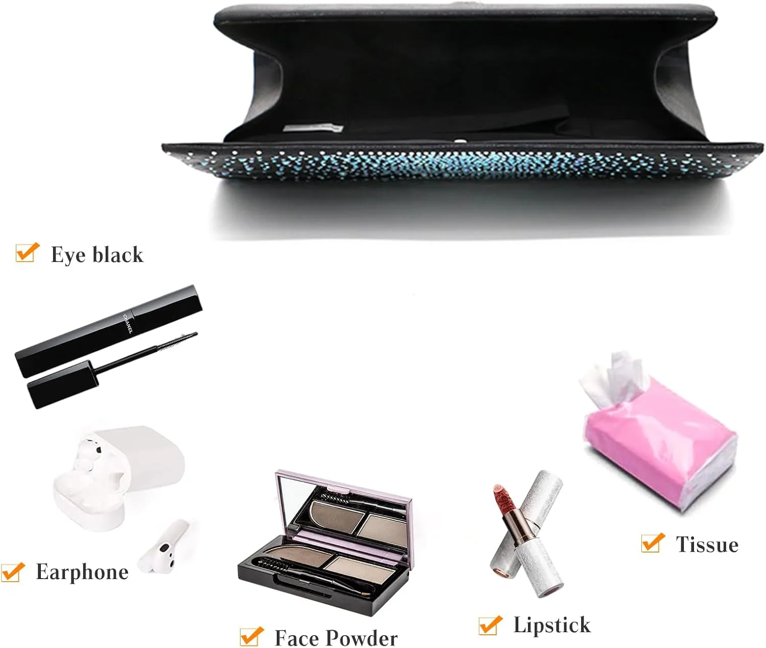 Rhinestone Evening Bag for Women Sparkling Crystal Handbag Envelope Flap Clutch Bridal Wedding Purse